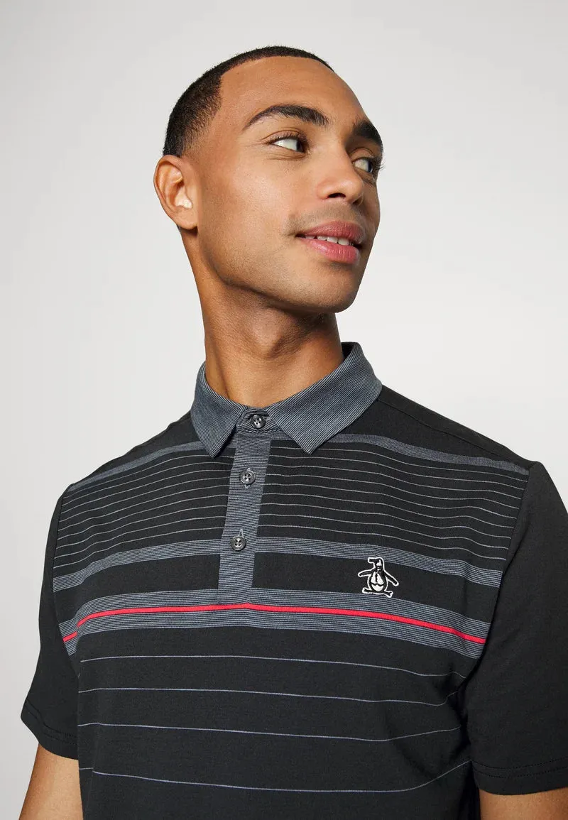 Original Penguin Mens Heritage Fine Line Stretch Golf Polo Shirt - CAVIAR Light Layer All-Season Comfort