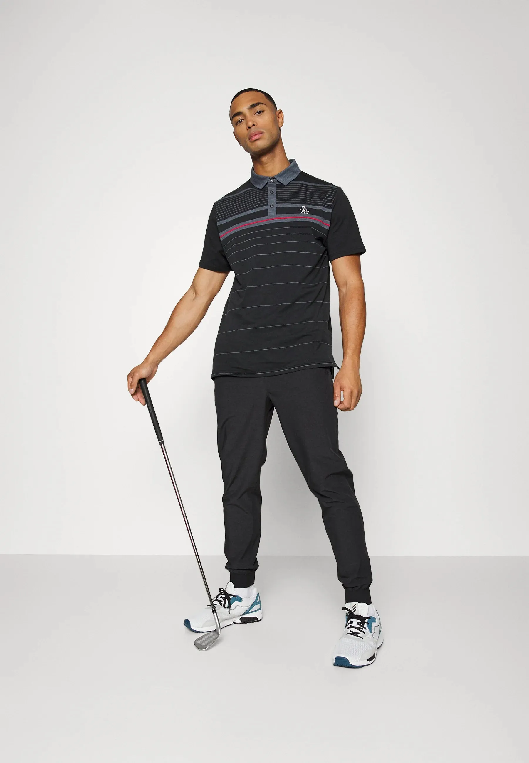 Comfy Base Original Penguin Mens Heritage Fine Line Stretch Golf Polo Shirt - CAVIAR