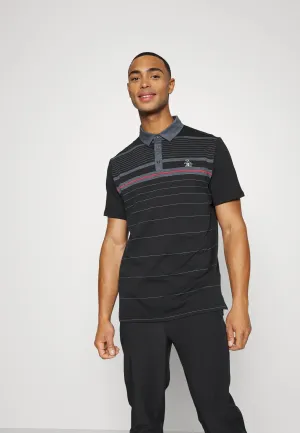 Original Penguin Mens Heritage Fine Line Stretch Golf Polo Shirt - CAVIAR Lightweight Design Placket Reinforcement