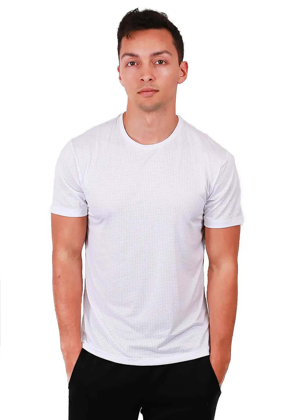 Drip Dry Fabric Wrinkle Resistant Finish Men's Workout Short Sleeve Dry Fit Top WHITE