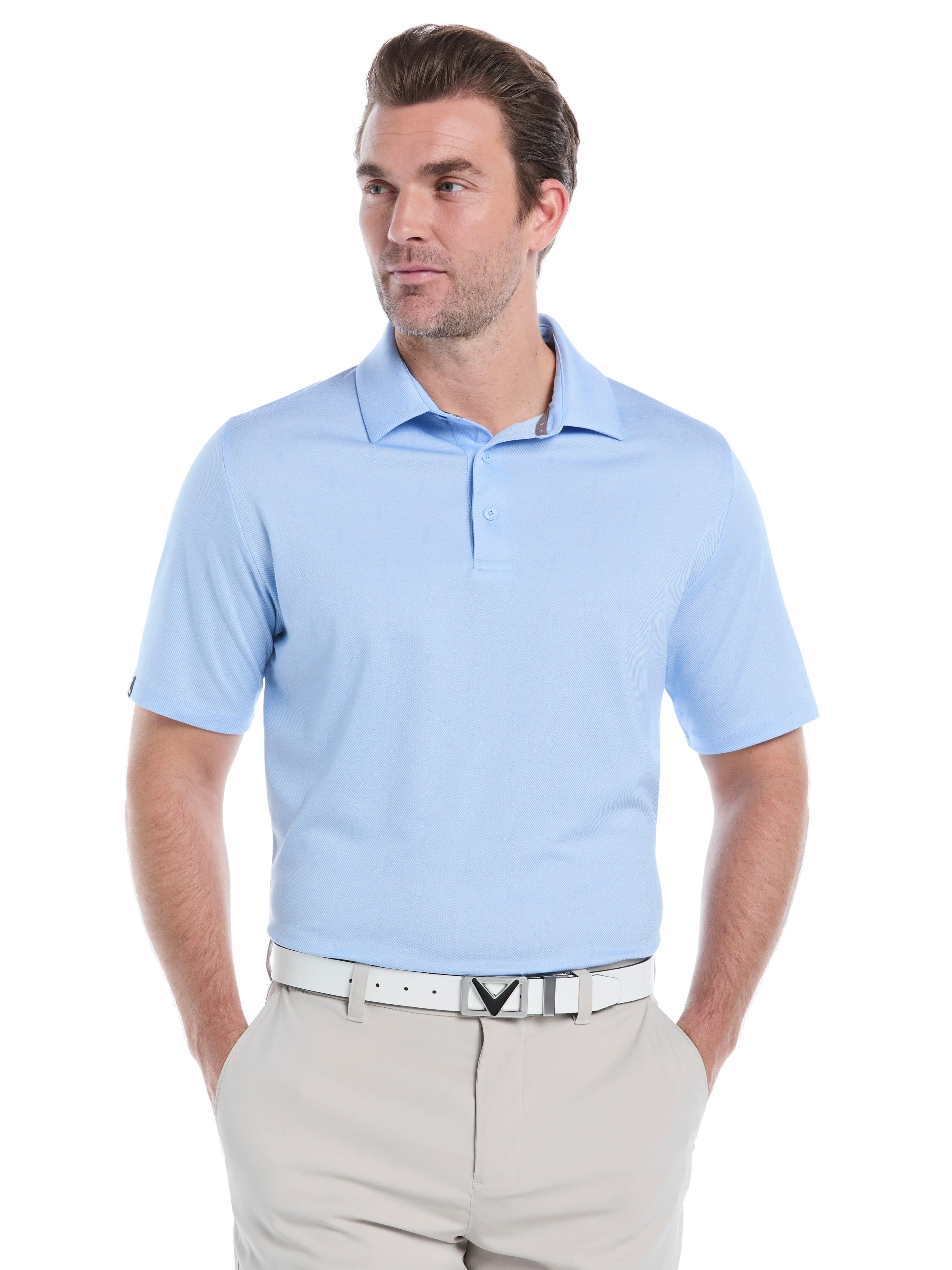 Mens Chevron Twill Jacquard Golf Polo Comfortable Collar