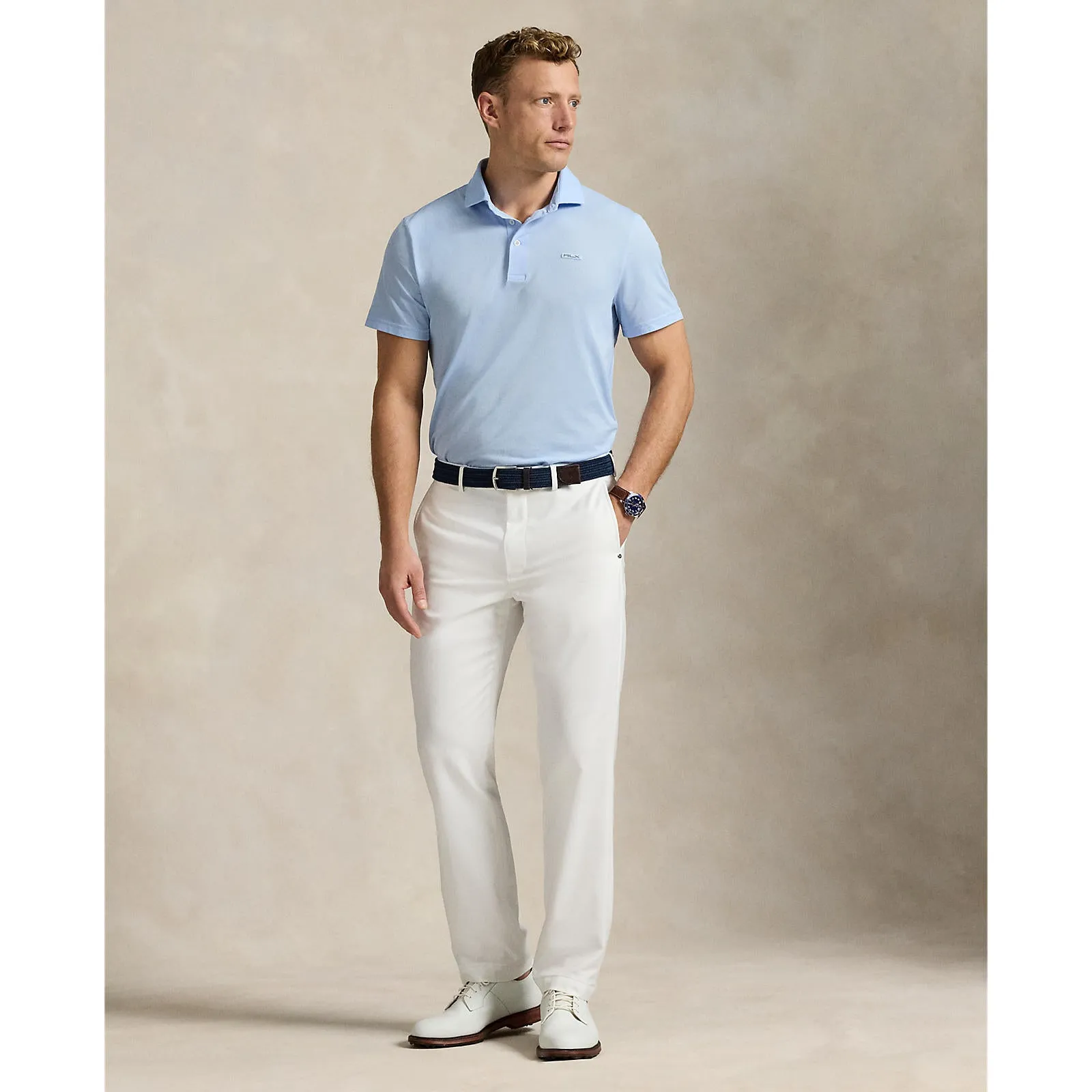 RLX Ralph Lauren Tour Pique Golf Polo Shirt - Office Blue Sleek Layering
