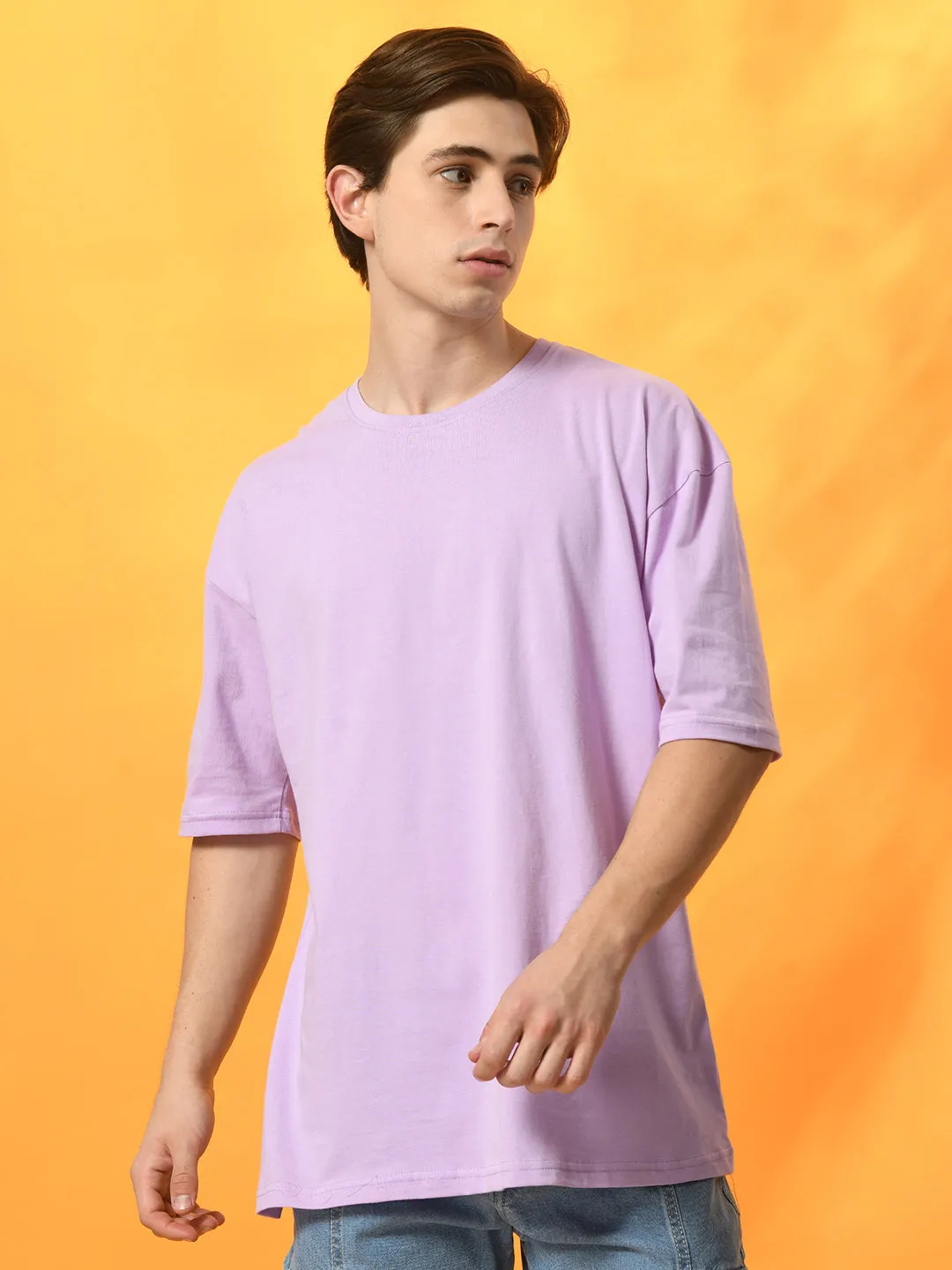 Relaxed Oversized 100% Cotton Solid Tee ?C Lavender Tubular Knit Structure Comfy Choice
