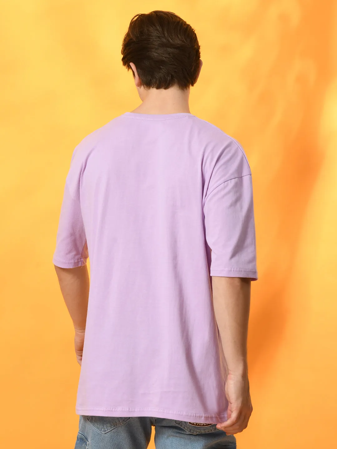 Relaxed Oversized 100% Cotton Solid Tee ?C Lavender Sporty Layer Look