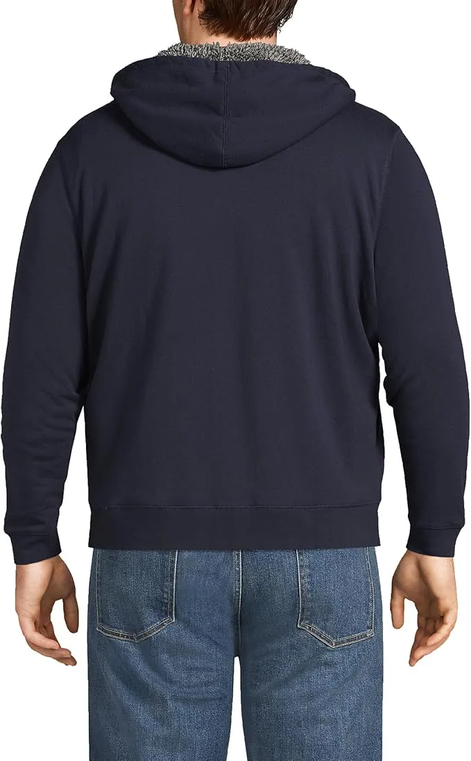 Lands' End Men's Serious Sweats Full Zip Sherpa Fleece Hoodie - Navy Soft Comfort Cold Protection