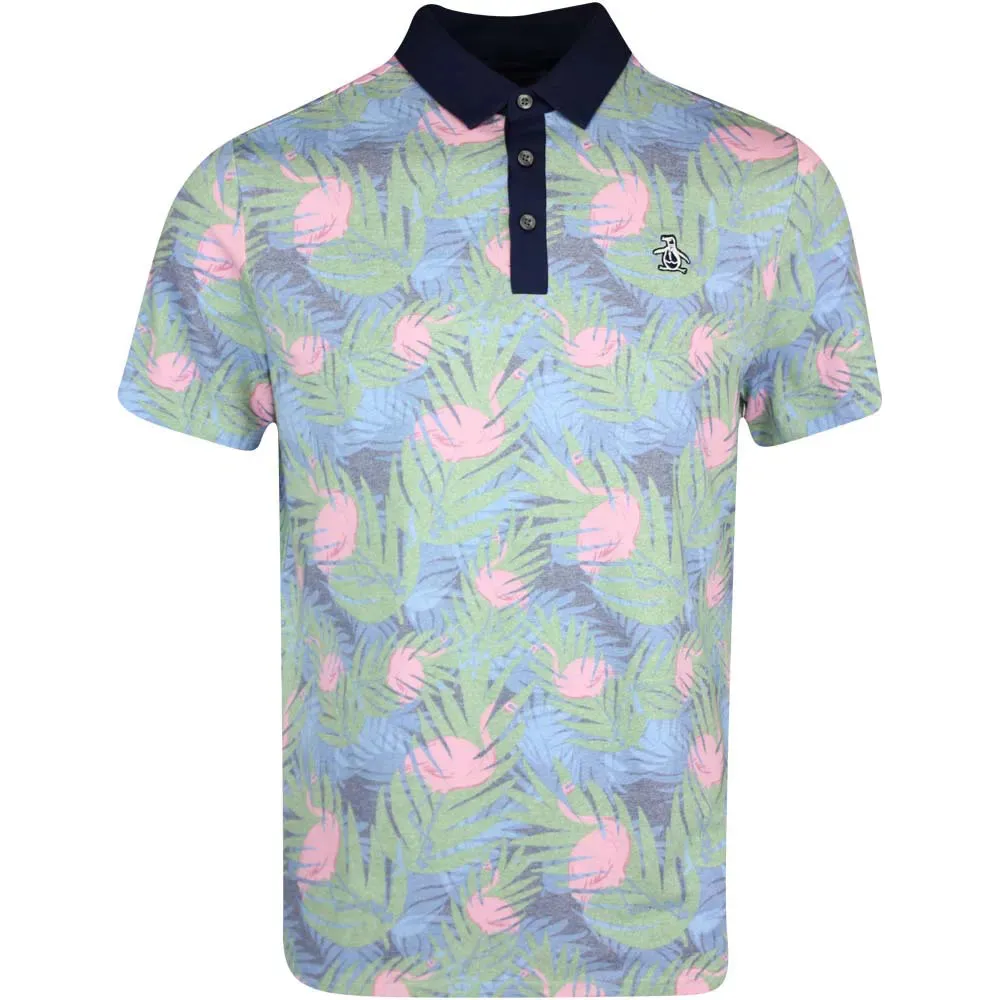 Sweat Absorbing Original Penguin Mens Filtered Flamingo Print Stretch Golf Polo Shirt - BLACK IRIS