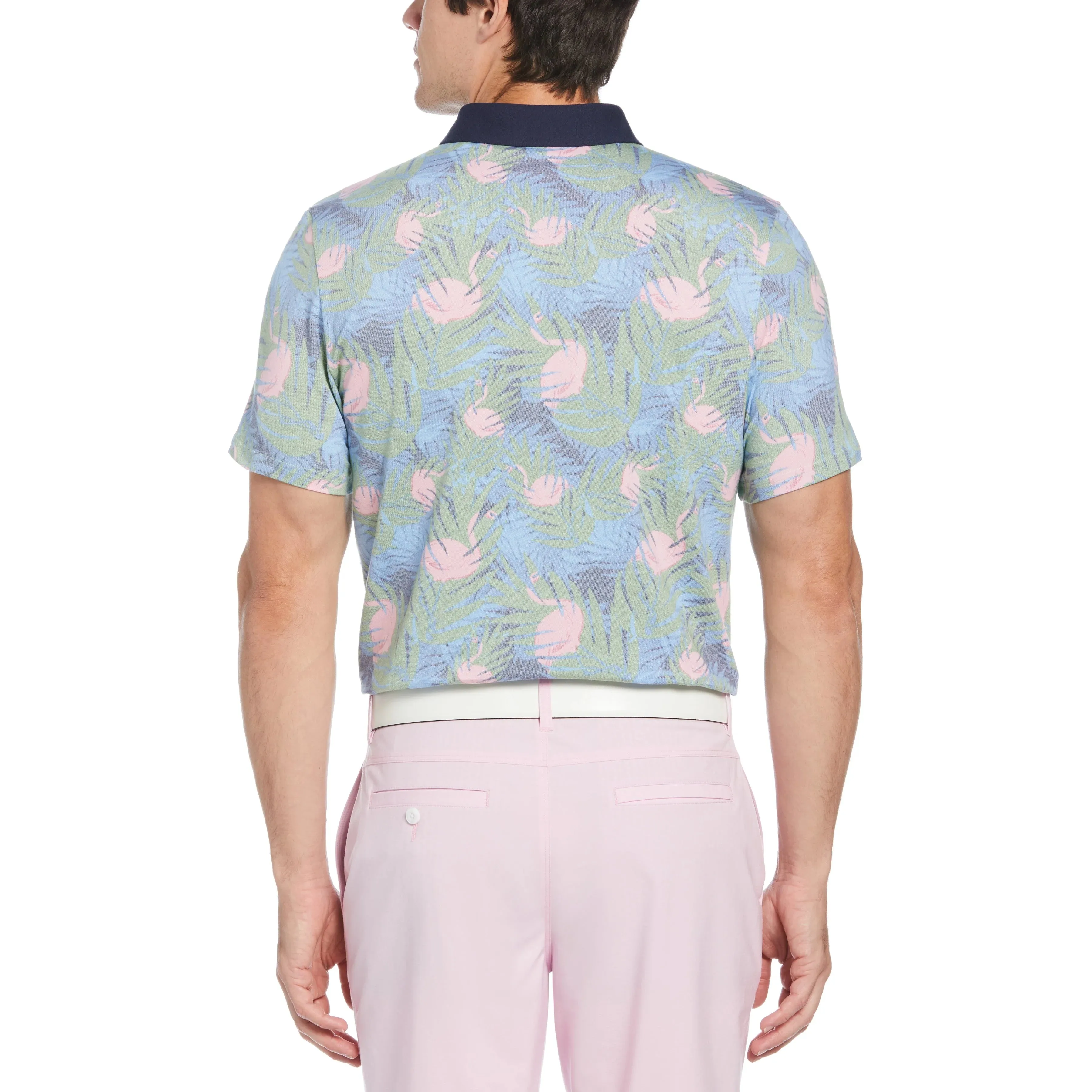 Original Penguin Mens Filtered Flamingo Print Stretch Golf Polo Shirt - BLACK IRIS Fashionable Layers