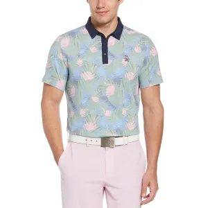 Chill Comfort Quick-Dry Tech Original Penguin Mens Filtered Flamingo Print Stretch Golf Polo Shirt - BLACK IRIS