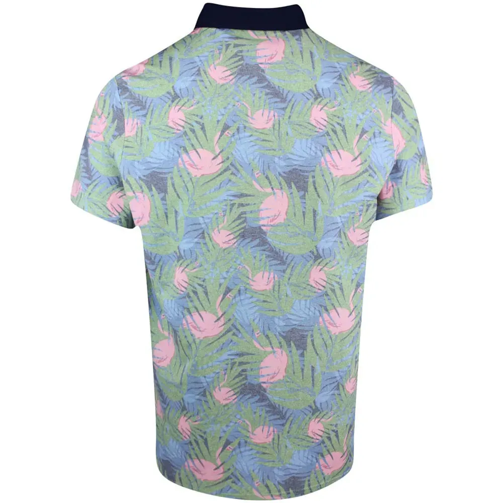Original Penguin Mens Filtered Flamingo Print Stretch Golf Polo Shirt - BLACK IRIS Tailored Silhouette Trendy Design