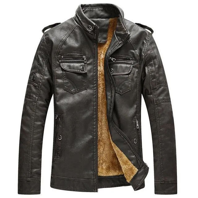 West Louis? Thicken Washed Leather Windbreaker Jacket Relaxing Design