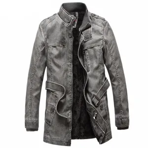 Zero Core Feather Glow West Louis? Winter PU Moto Long Leather Jacket