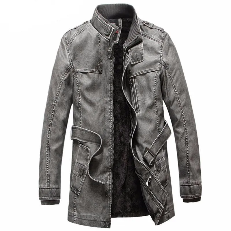 Zero Core Feather Glow West Louis? Winter PU Moto Long Leather Jacket