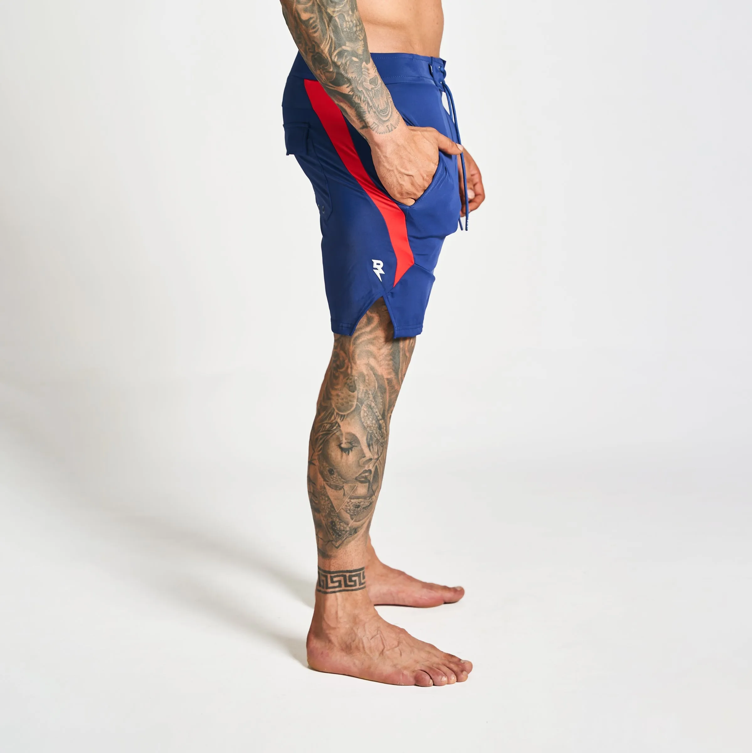 COMPETITION BOARD SHORTS - NAVY BLUE Flatlock Seam Technology