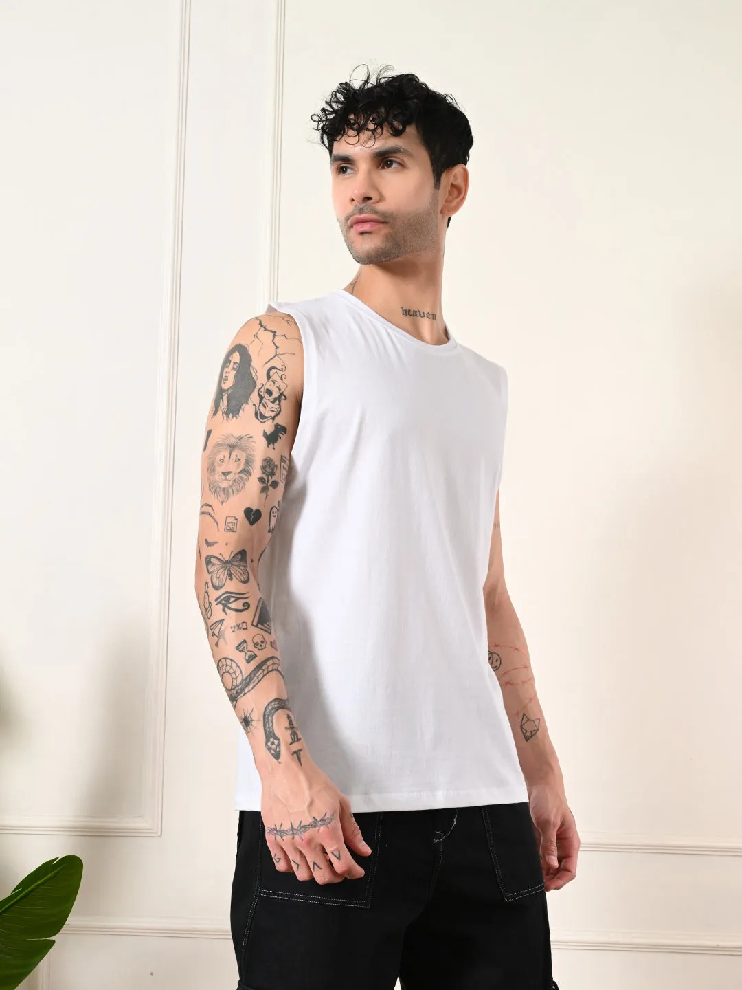 Easy-Wear Solid White Cotton Sando Low Maintenance Club Mode