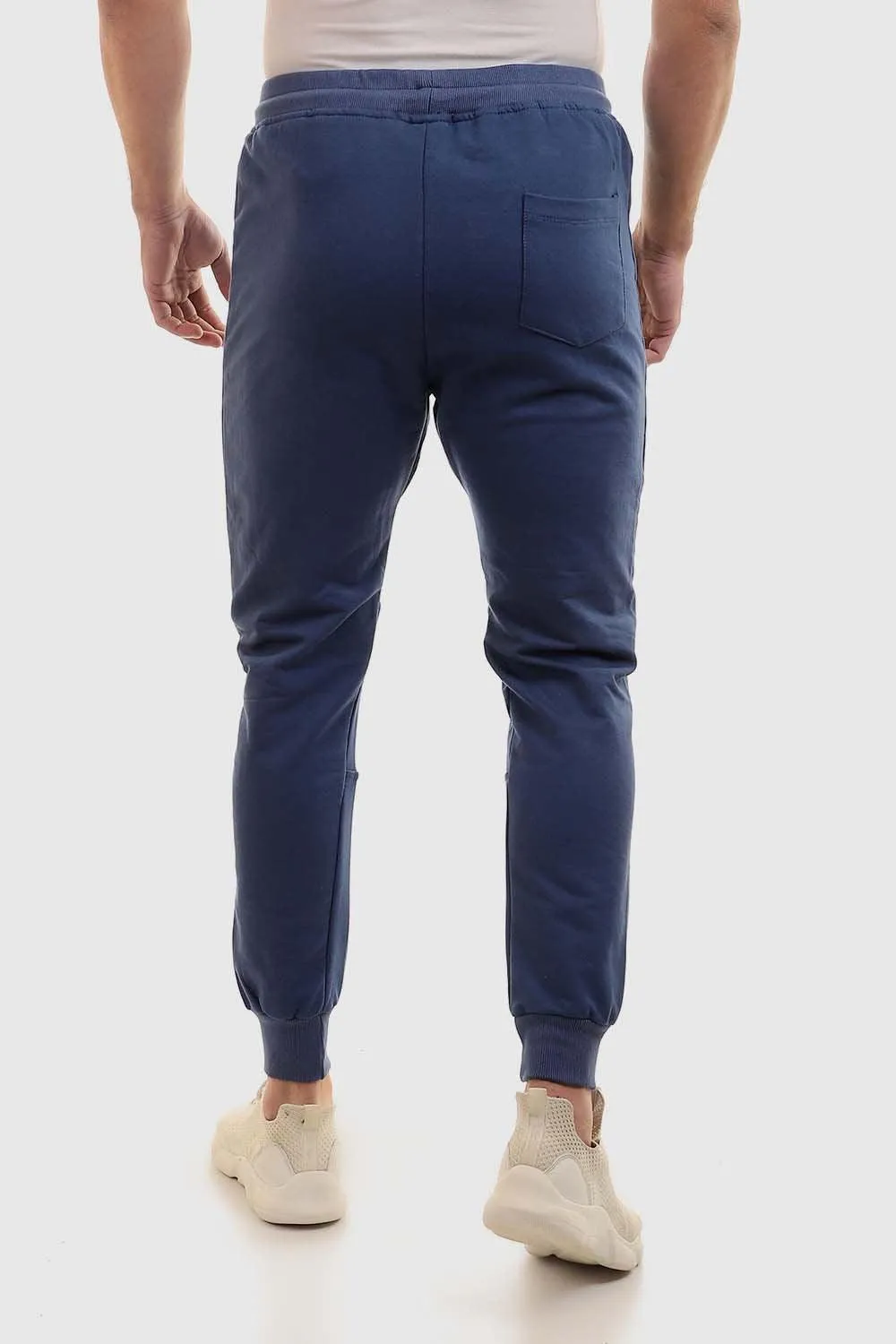 Solid Elastic Waist With Drawstring Pants - Indigo Smart Look