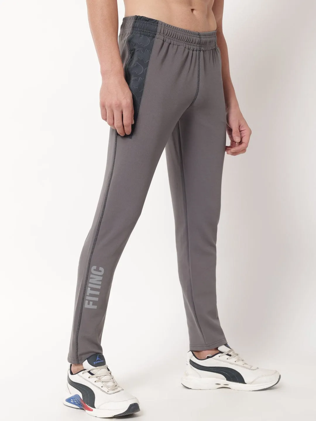 Textured Slim Fit Track Pants - Grey Agile Fit Mid-rise fit