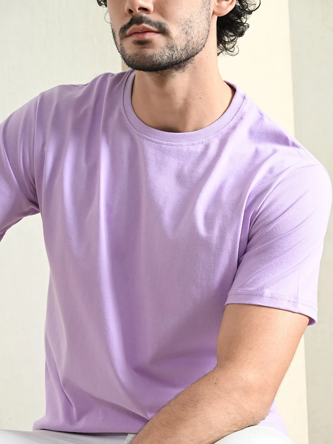 AntiStaticFinish Comfy 100% Cotton Solid Regular Fit Tee - Lavender