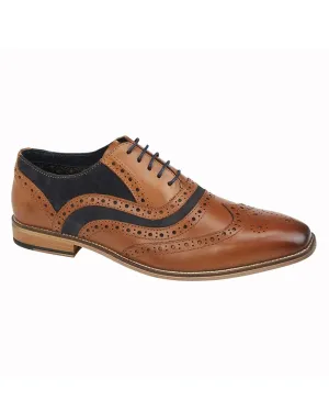 Roamers Mens Tan Leather & Navy Suede Oxford Shoes Park Step Sweat Resistant Urban Stroll