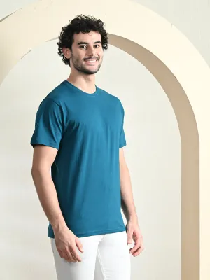 Sleek Performance Wear Comfy 100% Cotton Solid Regular Fit Tee - Teal