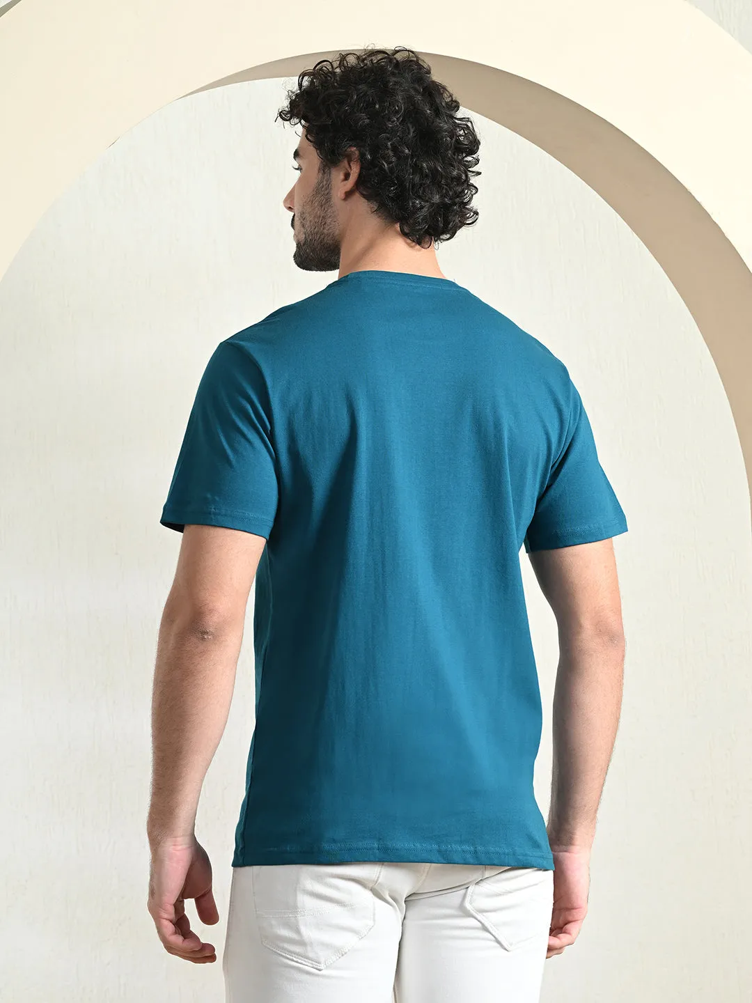 Spandex Enhanced Elasticity Relaxed Smart Comfy 100% Cotton Solid Regular Fit Tee - Teal