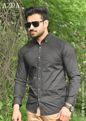 CASUAL SHIRT EMB BLACK Solid Color Poolside Lounge