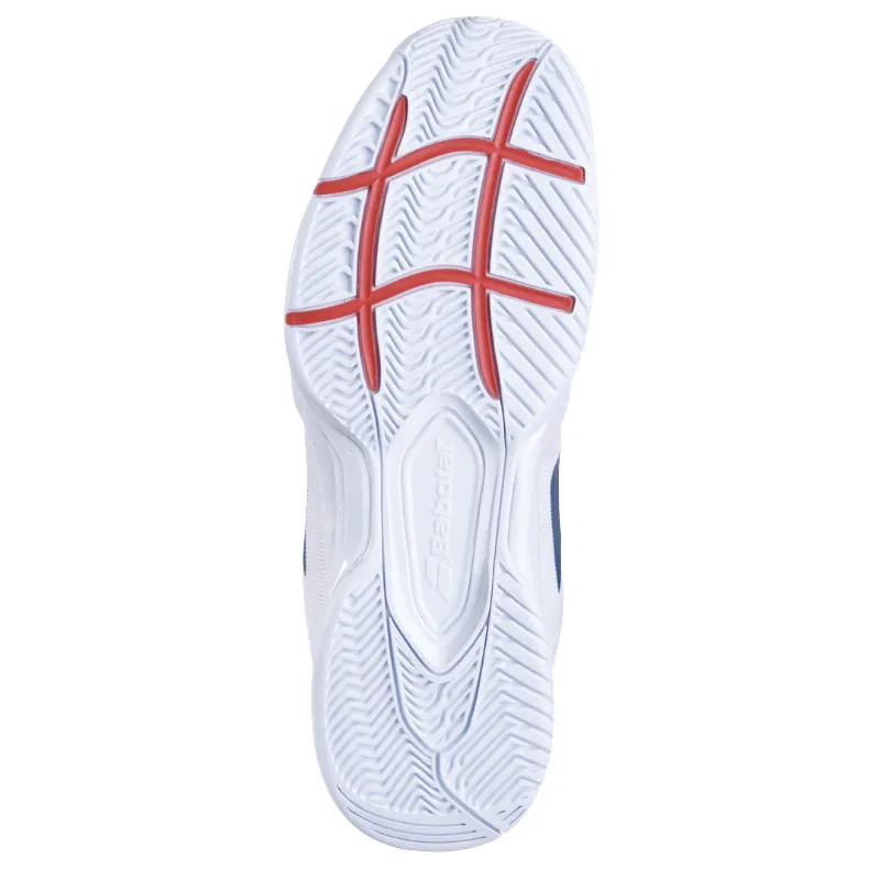 Babolat SFX3 All Court Men Tennis Shoes - White/Estate Blue Ankle Collar Padding Trail Fit