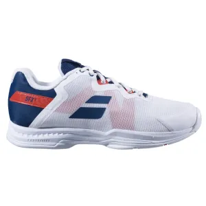 Slip Resistant Outsole Water Resistant Babolat SFX3 All Court Men Tennis Shoes - White/Estate Blue