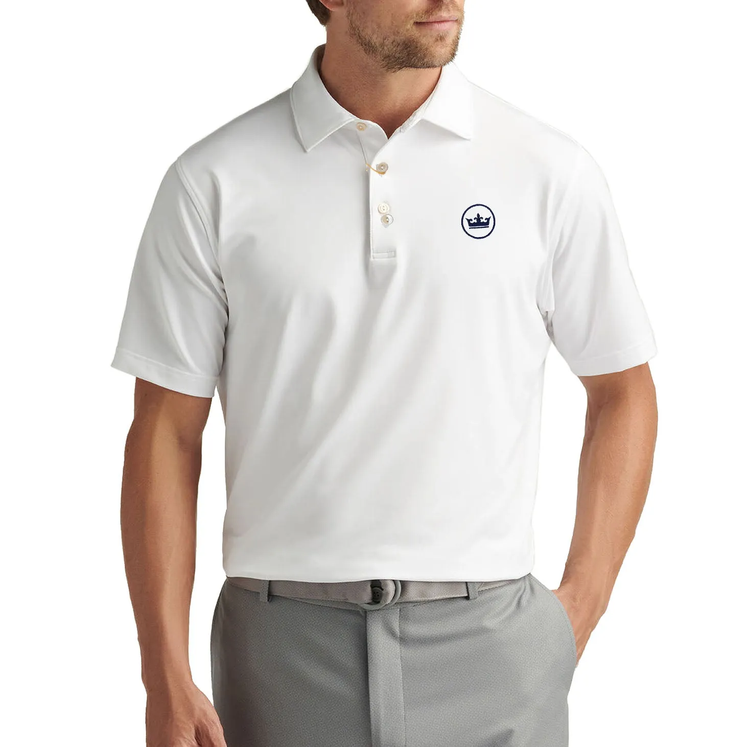 Peter Millar Performance Stretch Jersey Golf Shirt - White Breathable Textile Holiday Outfit