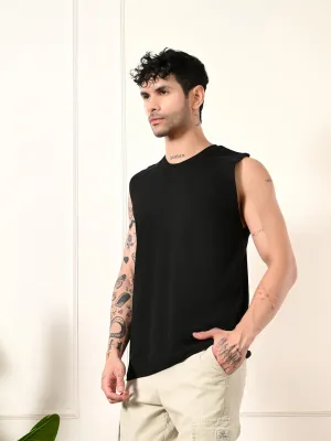 Hygienic Finish Professional Wear Easy-Wear Solid Black Cotton Sando