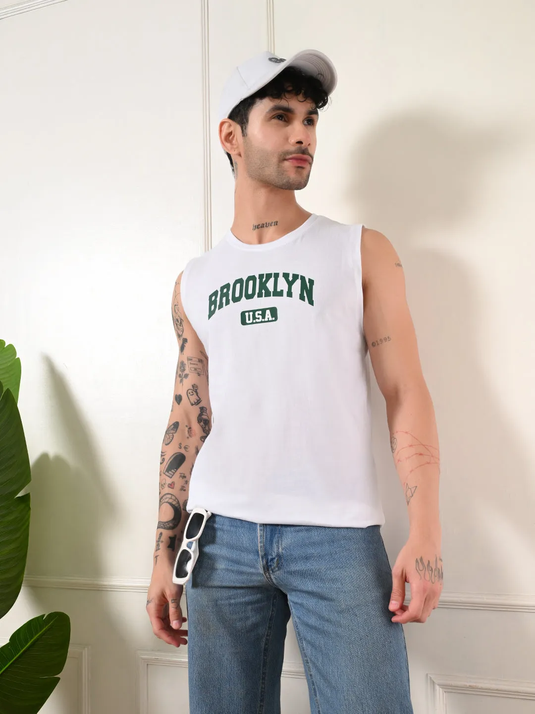 Night Charm Layered Shirt Easy-wear BrooklynUSA Cotton Sando ?C White