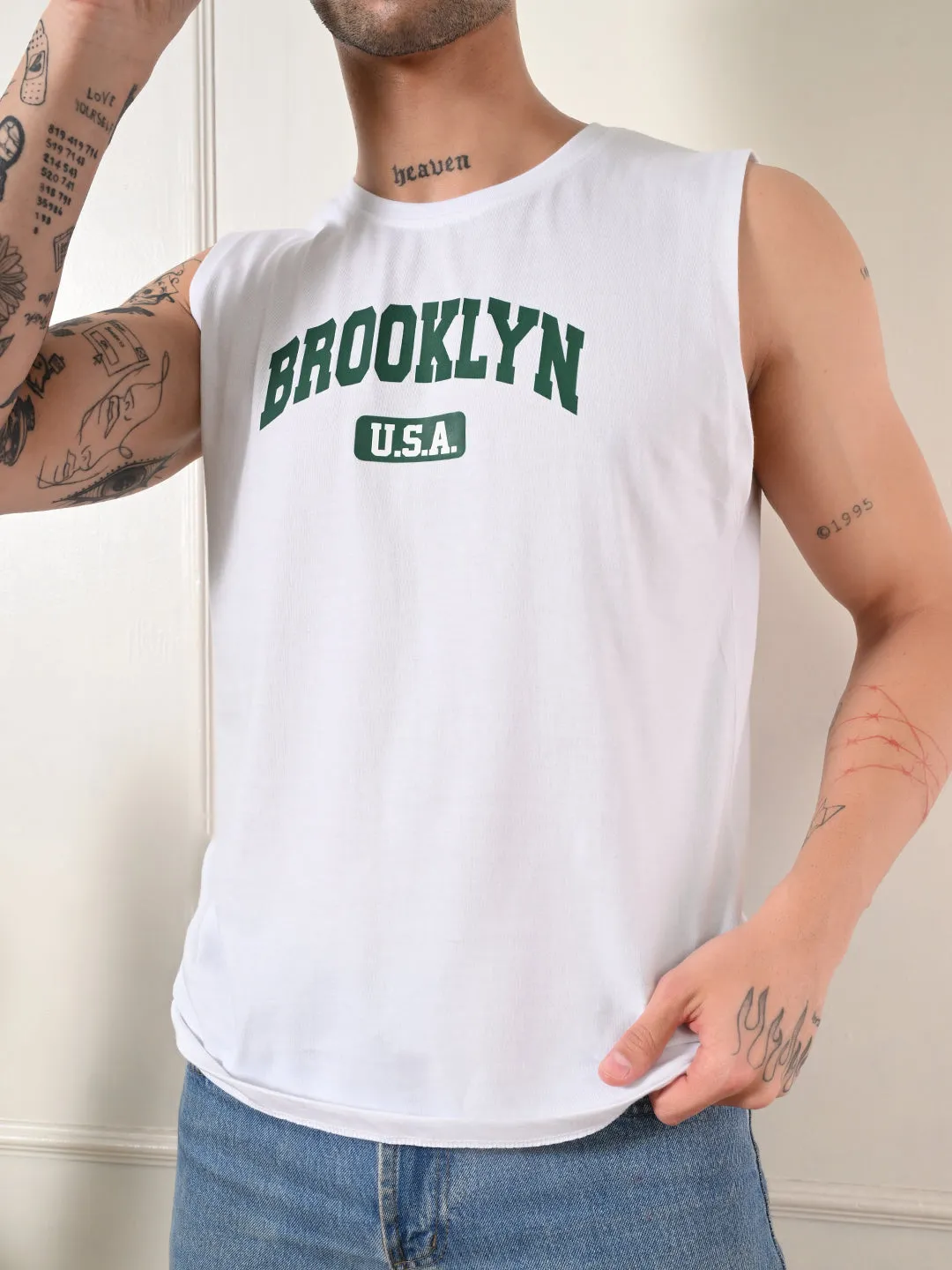 Athleisure Cool Simple Wear Easy-wear BrooklynUSA Cotton Sando ?C White