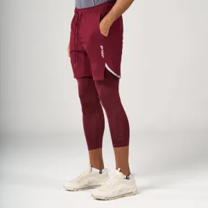 ?2 in 1 Long Inner Shorts - Maroon Luxury Brand Casual Clothing