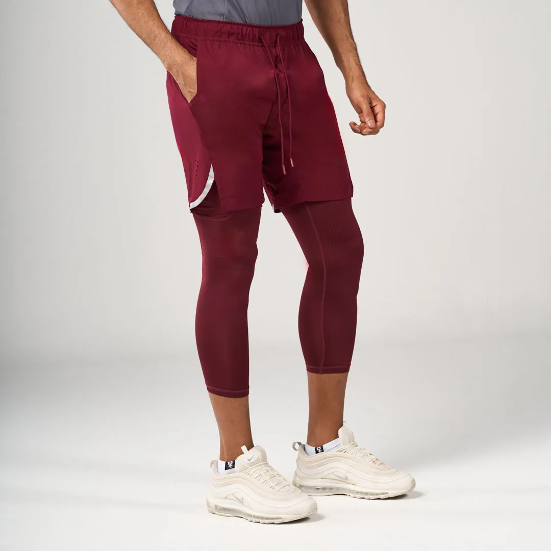 ?2 in 1 Long Inner Shorts - Maroon RollUpFasten Style Choice
