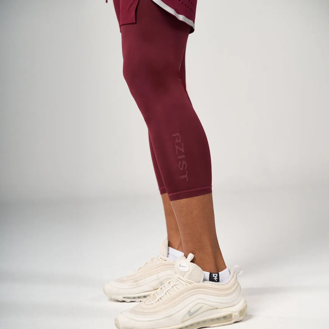 ?2 in 1 Long Inner Shorts - Maroon Dual Zone Ventilation