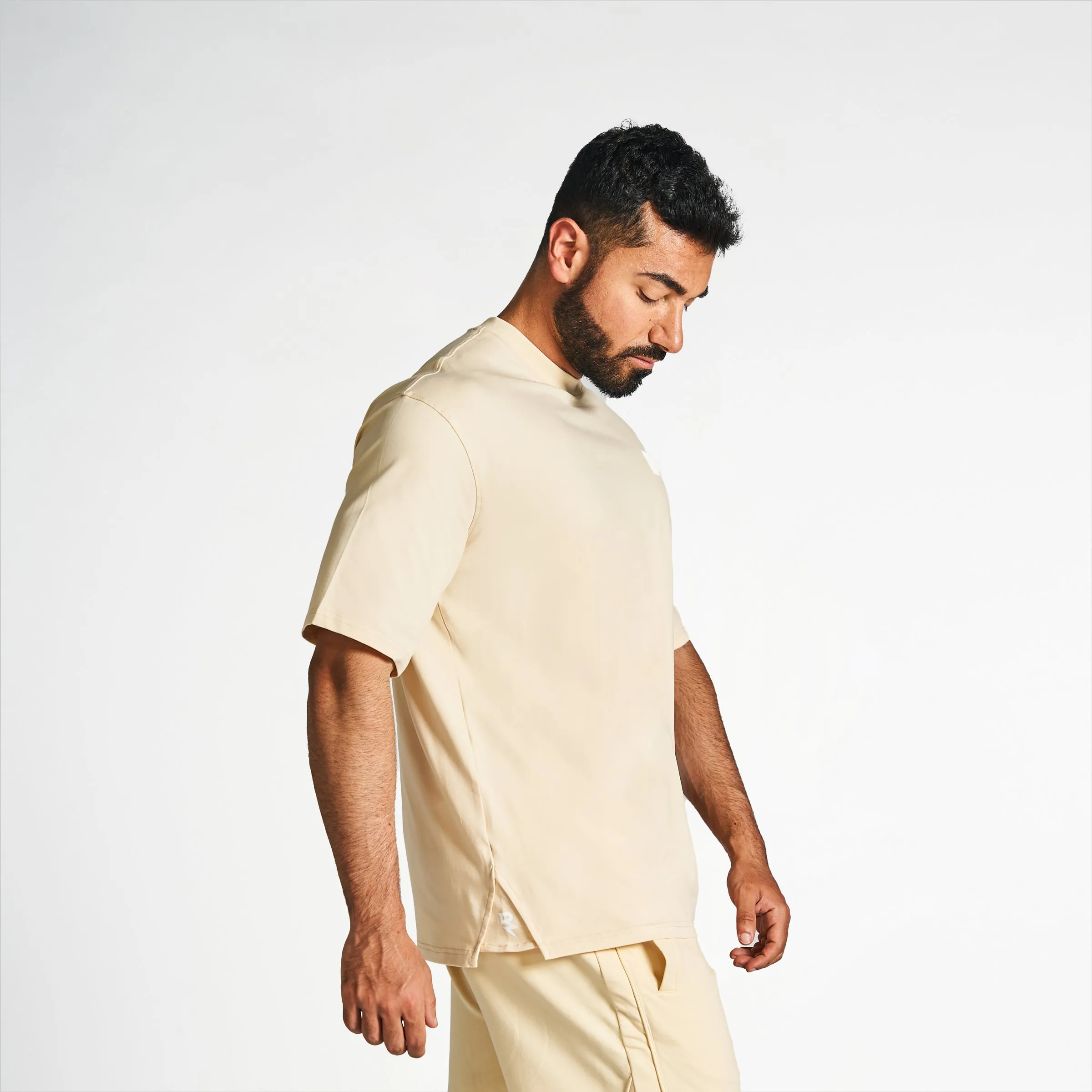Comfortable Wear Minimalist purity Never Settle Oversized Drop-Shoulder Tee - Macadamia