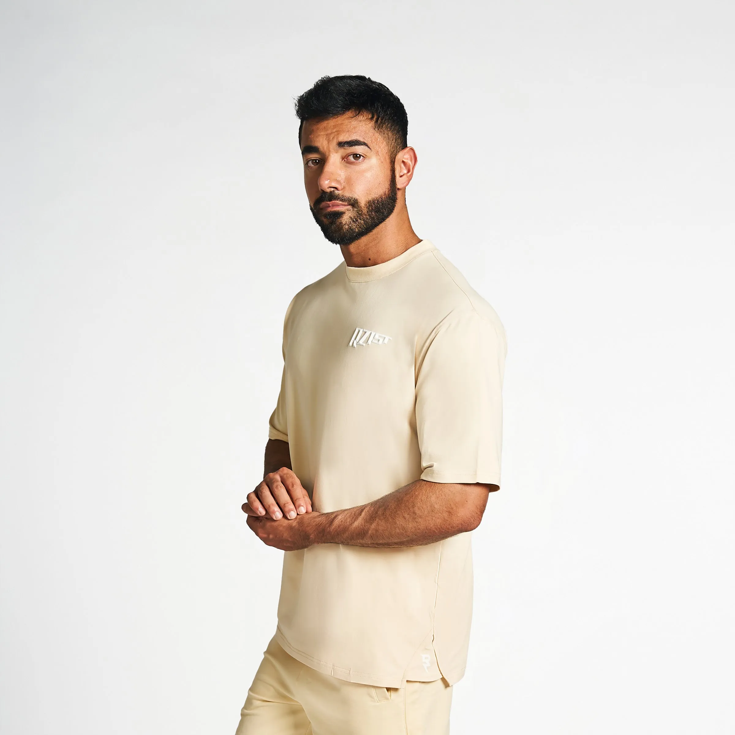 Never Settle Oversized Drop-Shoulder Tee - Macadamia LayeringFriendly