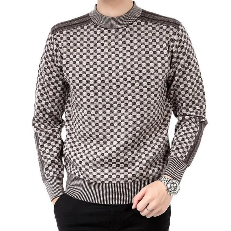 West Louis? Autumn Plaid Pattern Knitted Sweater Luxury Mood