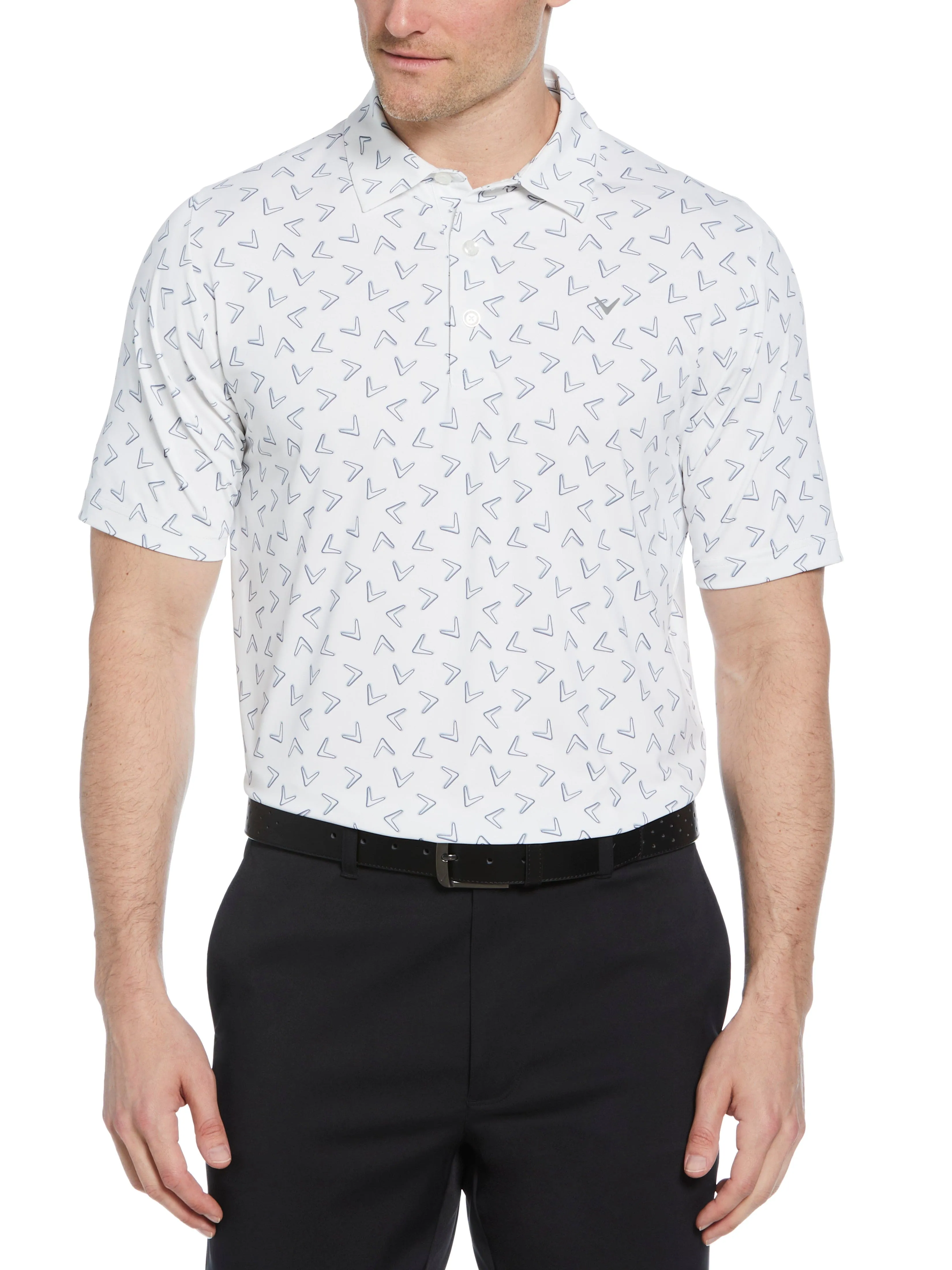 Relaxed Neckline Mens All Over Chevron Printed Polo