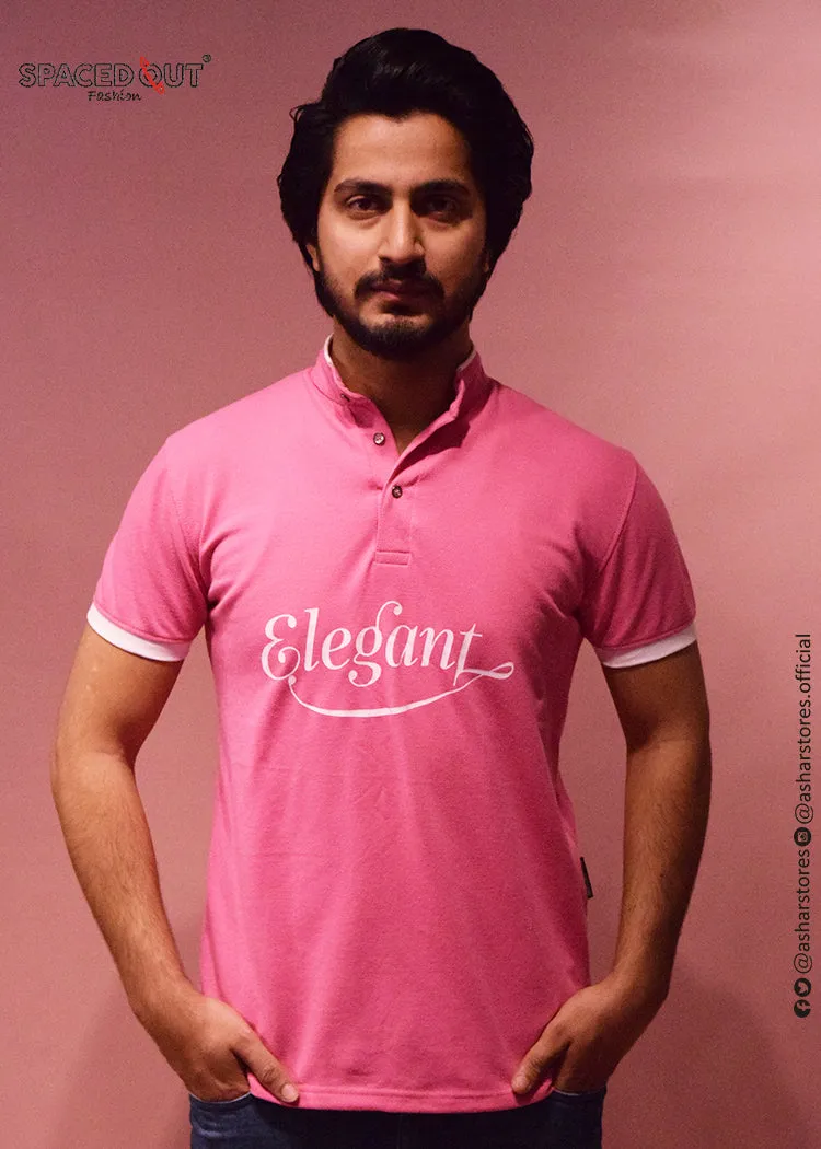 Sporty Chic simple design MEN'S POLO SHIRT PINK WITH FRONT PRINT