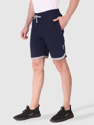 Men's Securely Pocketed Active Shorts - Navy Blue Cotton Blend