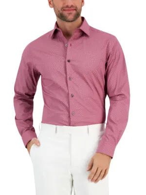 Embroidered Logo Trend-Driven Men's Puzzle Printed Buttons Down Shirt,Dark Rose