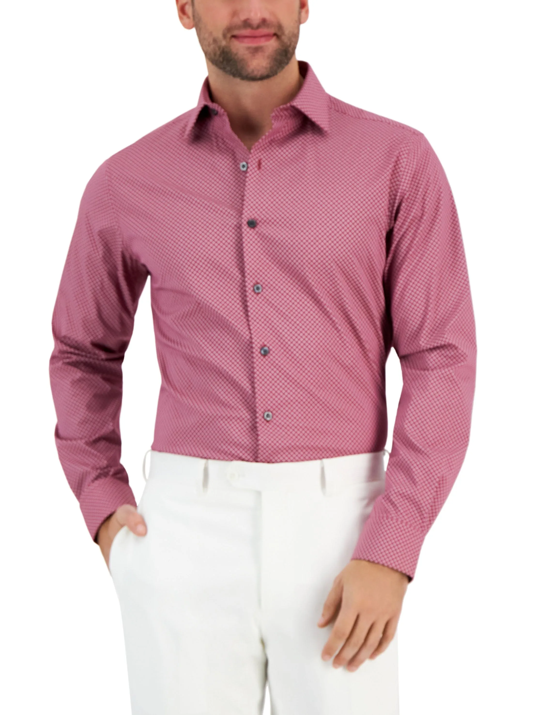 Embroidered Logo Trend-Driven Men's Puzzle Printed Buttons Down Shirt,Dark Rose