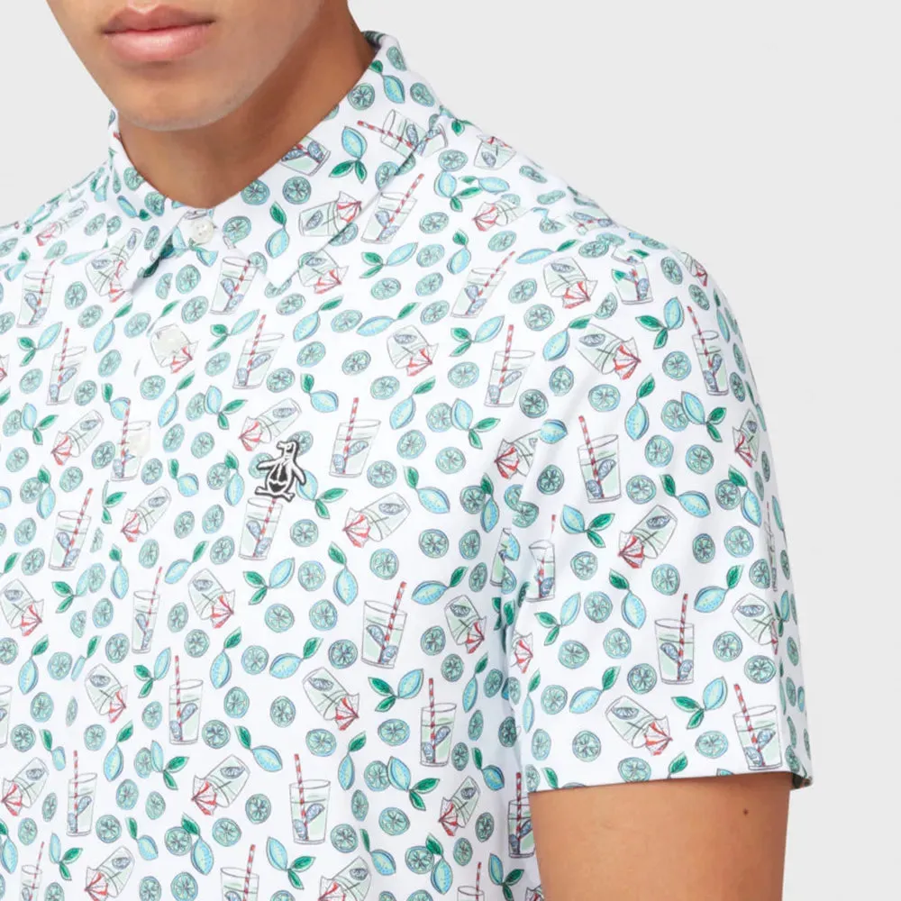 Original Penguin Mens Lemonade Print Golf Shirt Polo - BRIGHT WHITE Smart Layer Sun Protection UPF 50