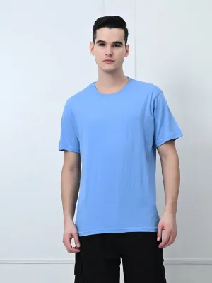 Comfy 100% Cotton Solid Regular Fit Tee - Sky Blue Comfort Fit Design