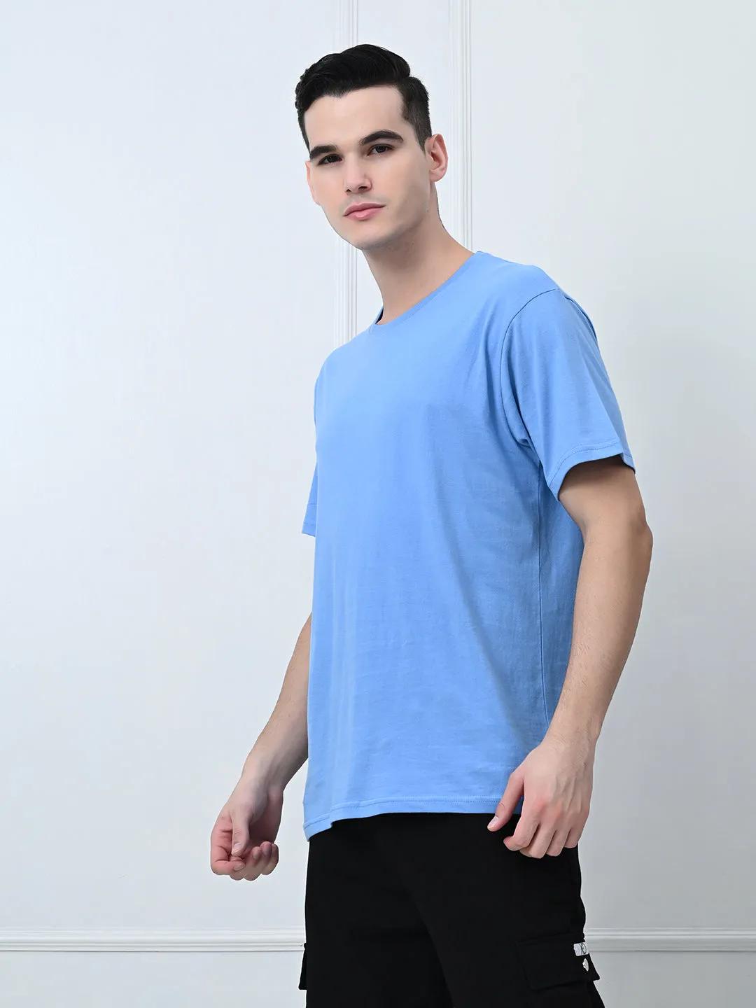 Comfy Wardrobe Comfy 100% Cotton Solid Regular Fit Tee - Sky Blue
