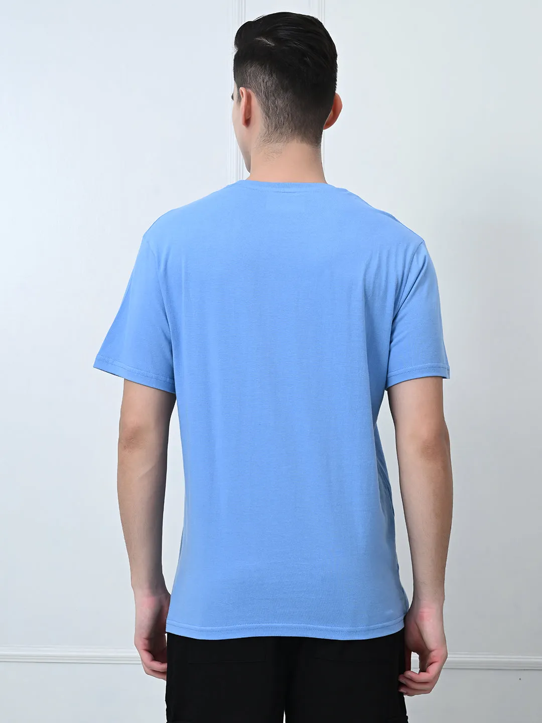 Comfy 100% Cotton Solid Regular Fit Tee - Sky Blue Layering Comfort anniversary
