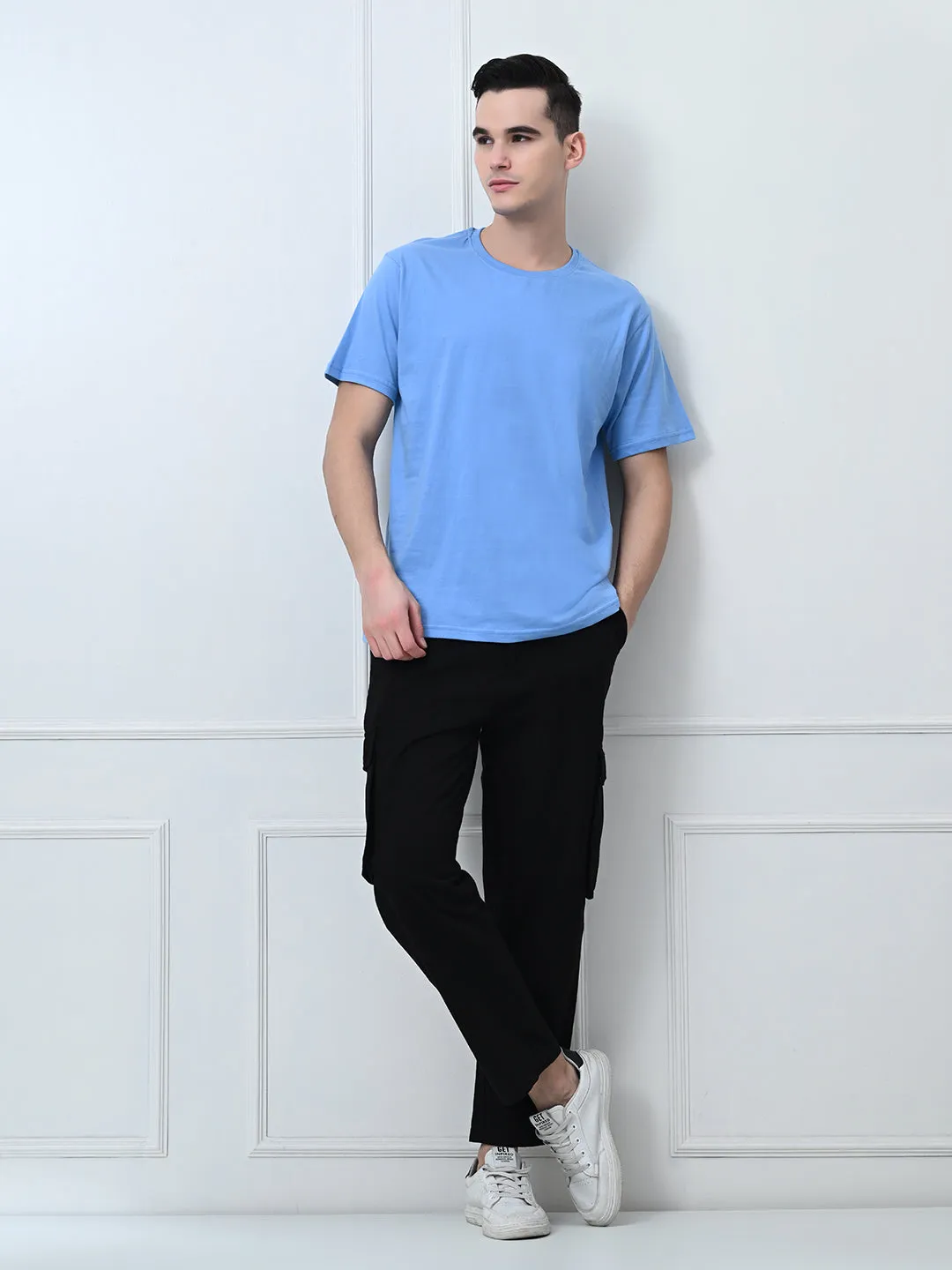 Urban Fashion sports activity Comfy 100% Cotton Solid Regular Fit Tee - Sky Blue