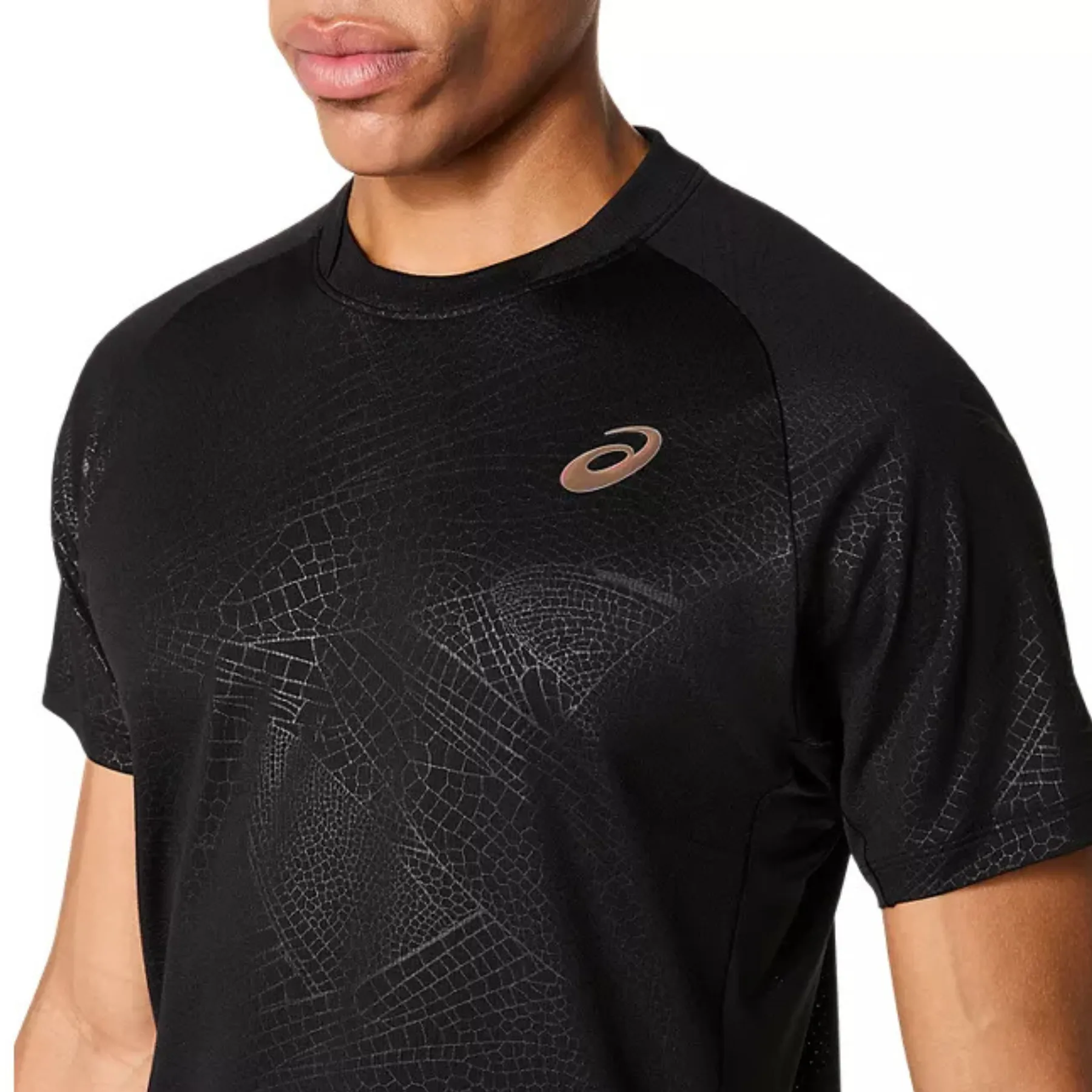 Abstract mystery Asics Match Short Sleeve Mens Tennis Top Night - Performance Black