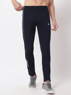 Textured Slim Fit Track Pants - Navy Blue Slim Stretch