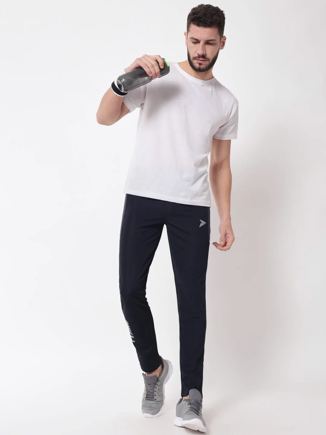 Textured Slim Fit Track Pants - Navy Blue Breathable Mesh Panels